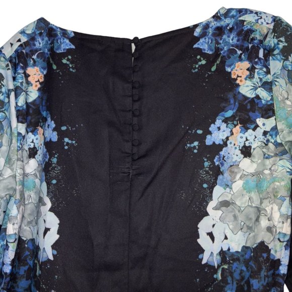 NEW H&M Blue Floral Shift Dress Size 6 S/M 3/4 Sleeve Button Vertical Design - Picture 4 of 9